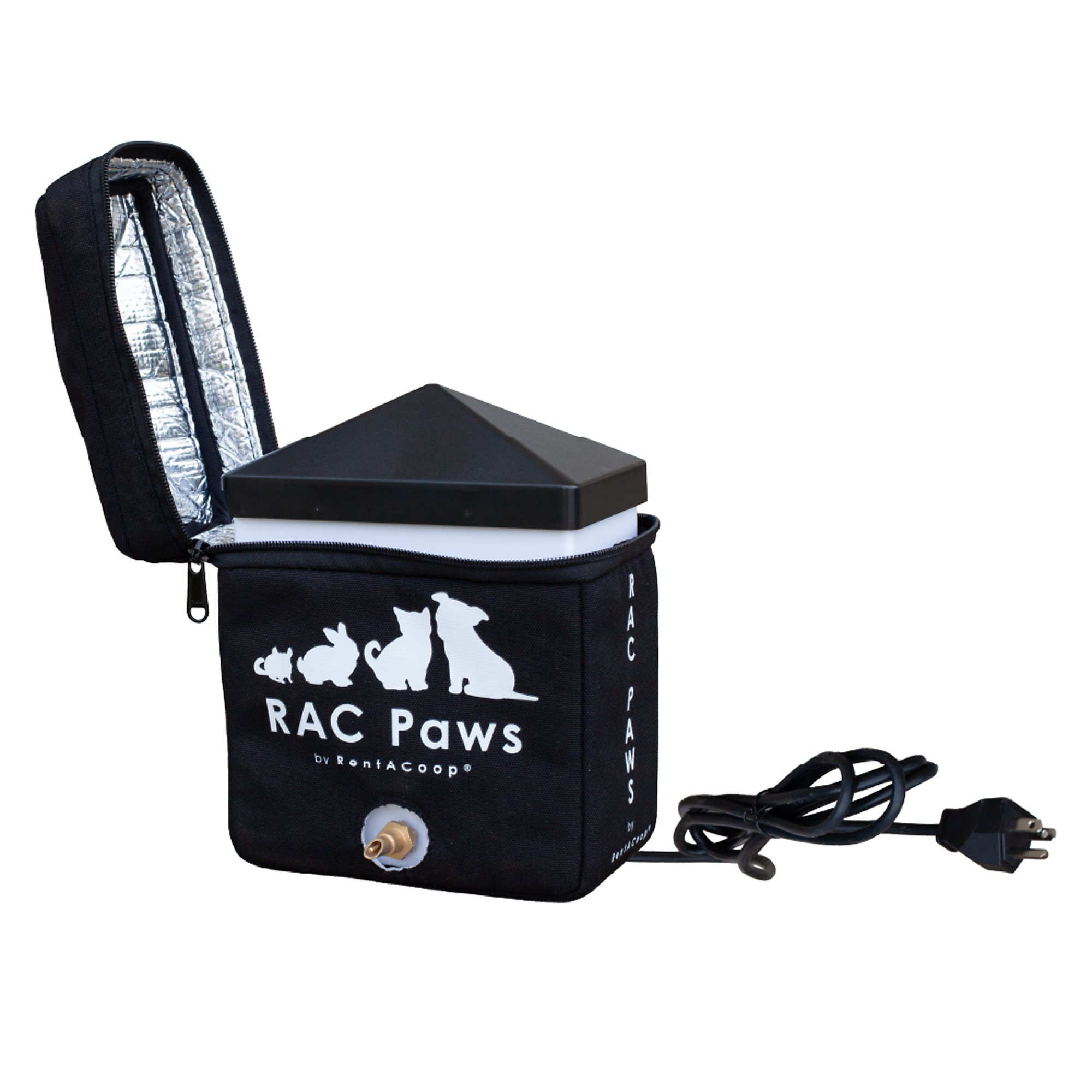 RAC Paws by RentACoop Zero Chill Heated Drinker — 64 Oz., Small Animal Waterer with Heater and Insulated Cover, Model# PW-640Z-HEAT